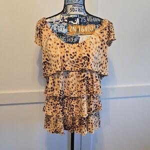 Chic Leopard Print Tiered Blouse
